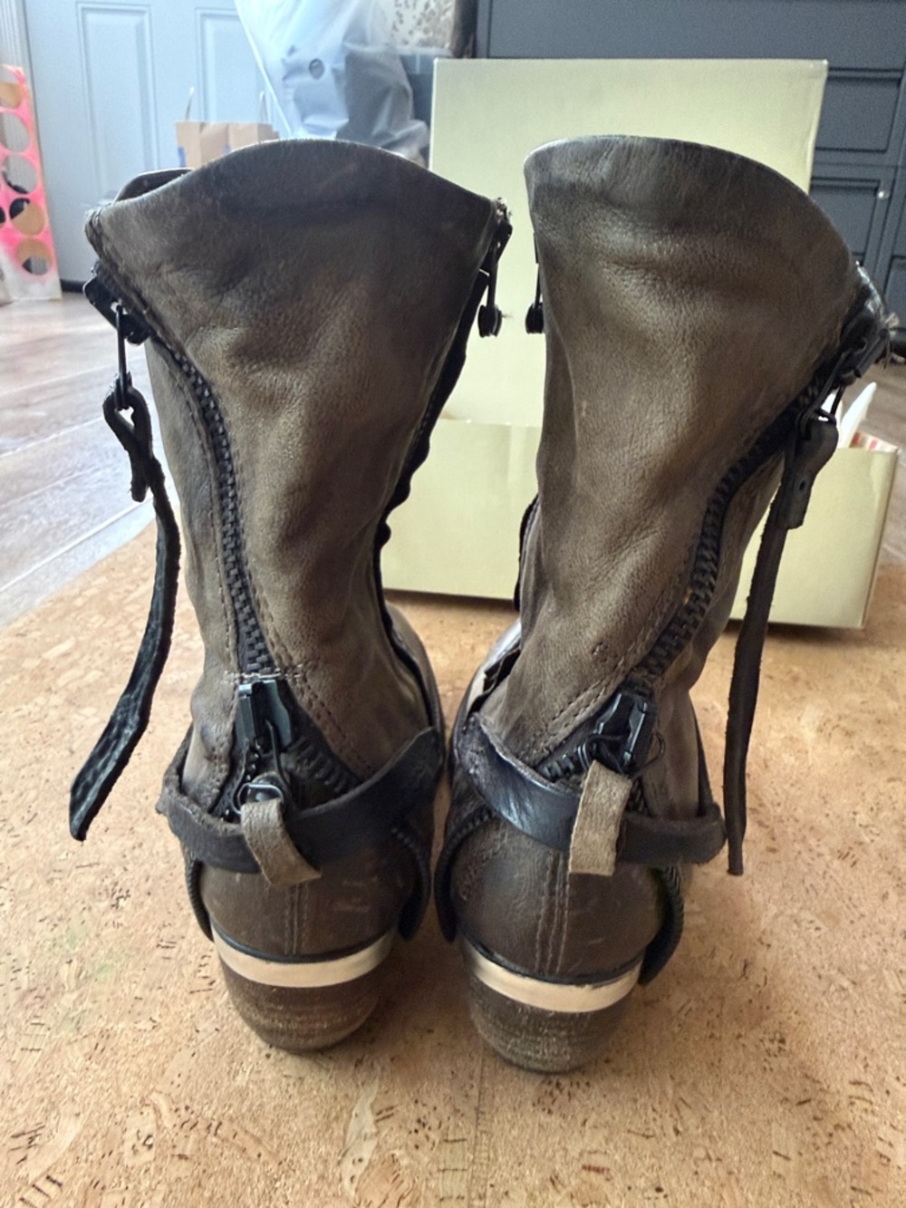 A.S.98 Cayden boots in Smoke+Nero Size 38 8 Distressed Leather Ankle Boots - Picture 6 of 12